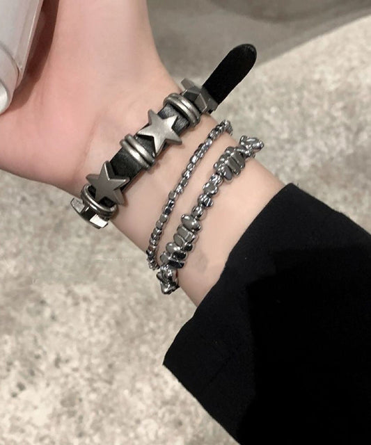 Bracelet Set Chain Star Fine Three-Piece Grey PU Alloy