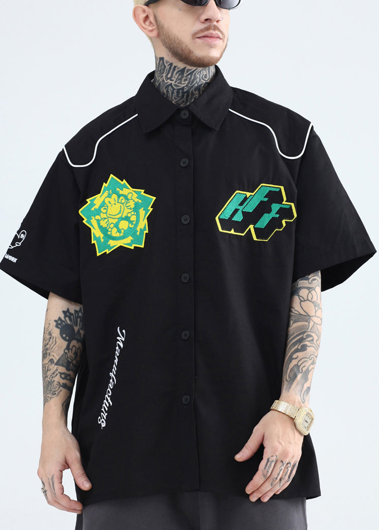 Collar Shirts Mens French Summer Cotton Peter Pan Print Yellow