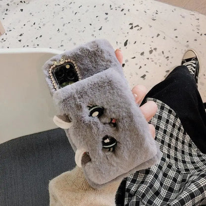 Étui de téléphone Iphone avec broderie de chat au poignet en fourrure MK15211