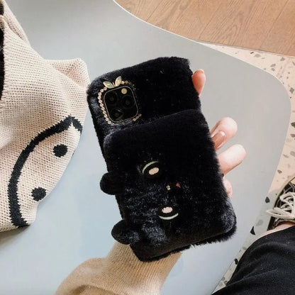 Étui de téléphone Iphone avec broderie de chat au poignet en fourrure MK15211