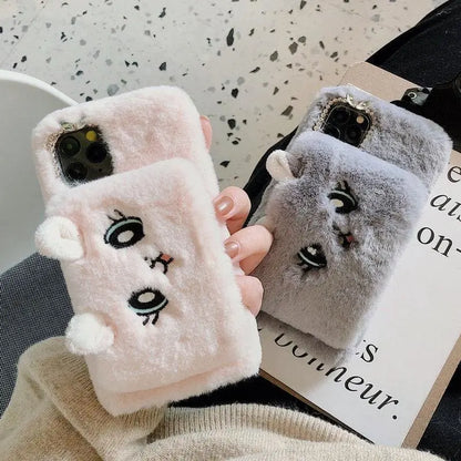 Étui de téléphone Iphone avec broderie de chat au poignet en fourrure MK15211