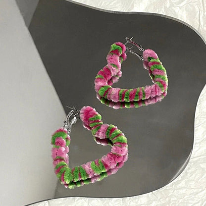 Fuzzy Heart Hoop Earrings