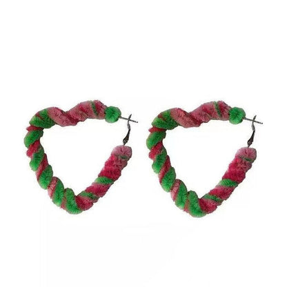 Fuzzy Heart Hoop Earrings