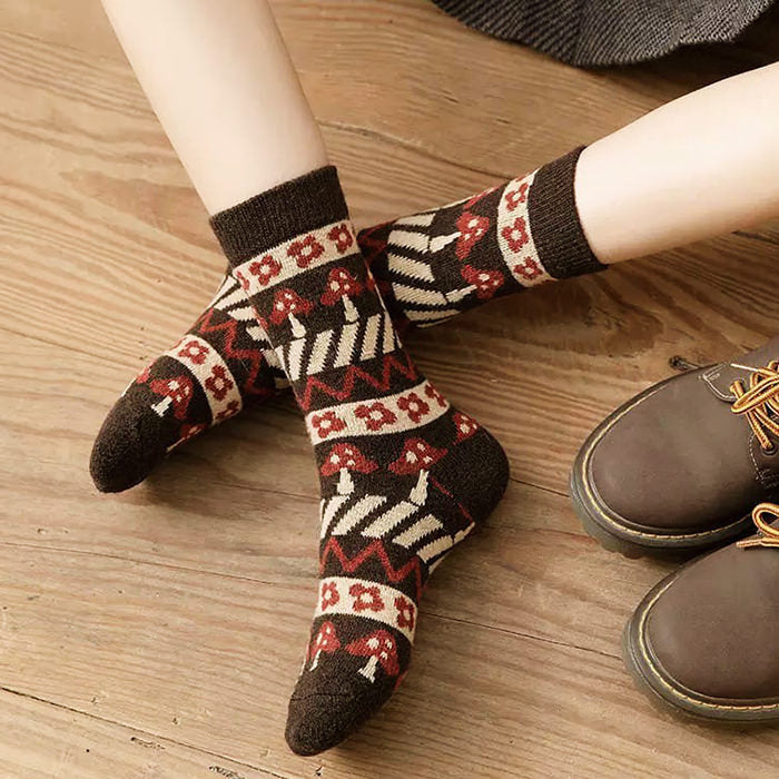 Dark Brown Mushroom Socks