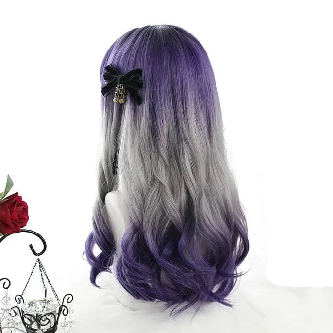 Gradient Purple Grey Wave Long Wig MK14945