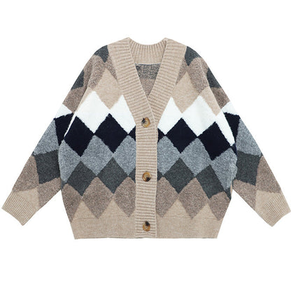 Aesthetic Argyle Cardigan