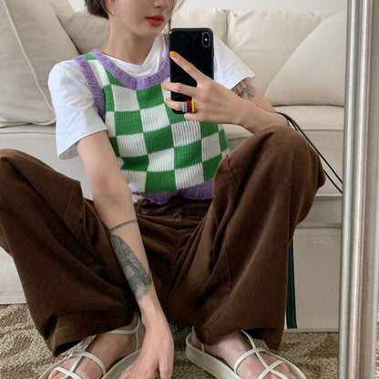 Green Lavender Checkered Vest