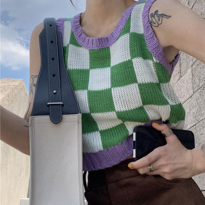 Green Lavender Checkered Vest