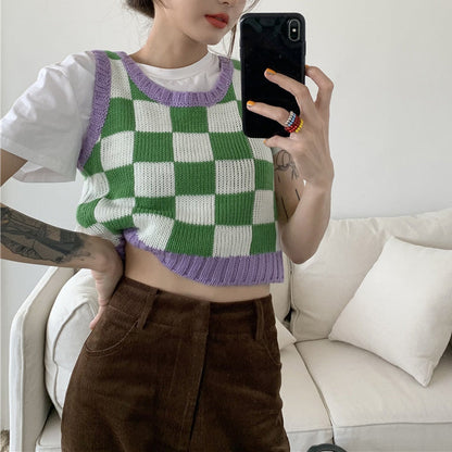 Green Lavender Checkered Vest