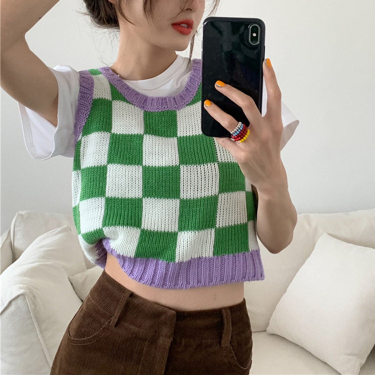 Green Lavender Checkered Vest