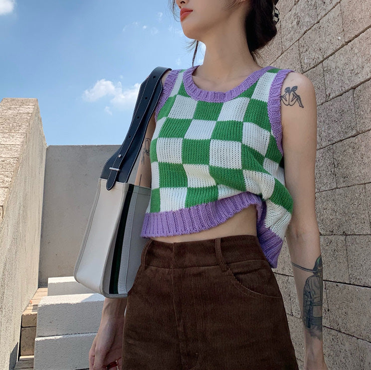 Green Lavender Checkered Vest