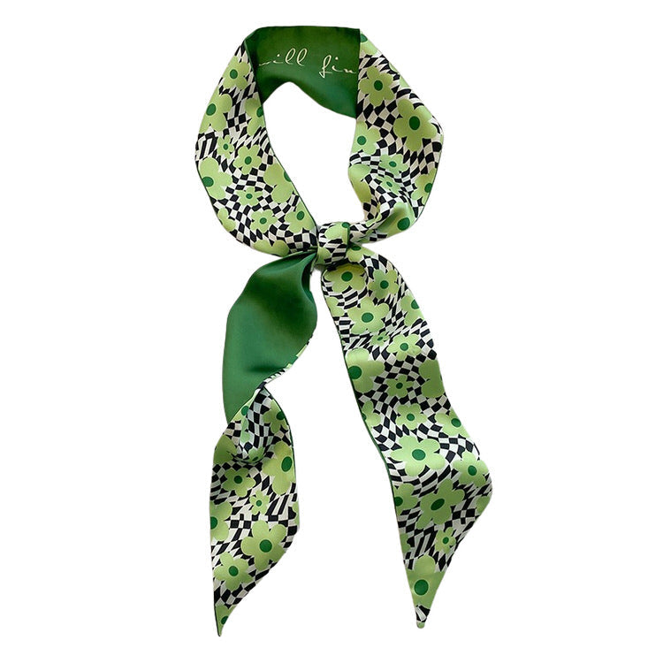 Green Floral Satin Scarf