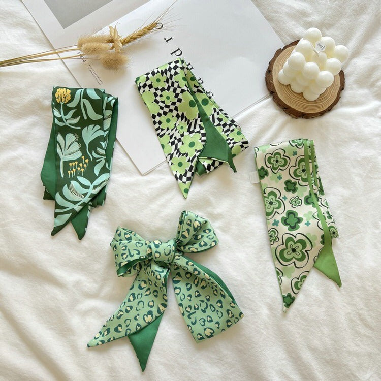 Green Floral Satin Scarf