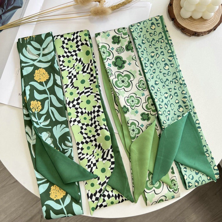 Green Floral Satin Scarf