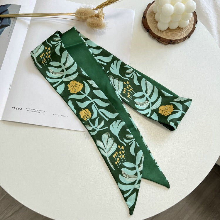 Green Floral Satin Scarf