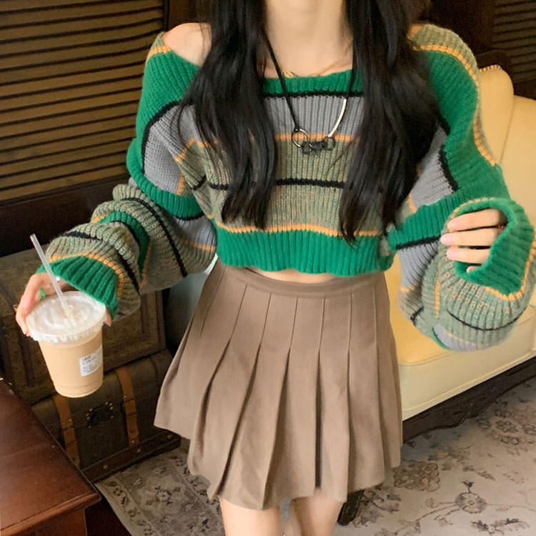 Green Stripe Crop Sweater