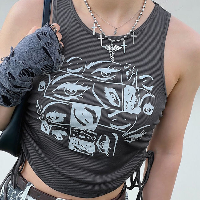 Grey Eyes Print Top