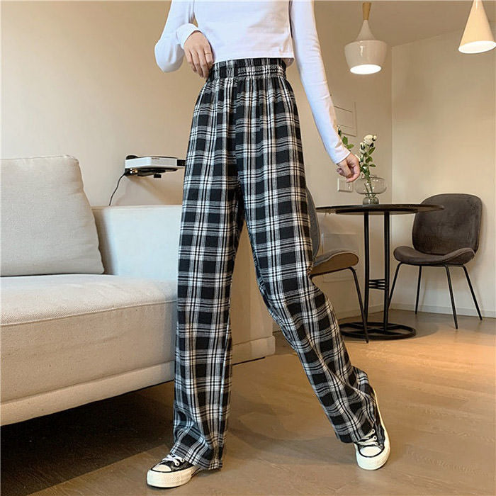 Vintage Casual Plaid Pants