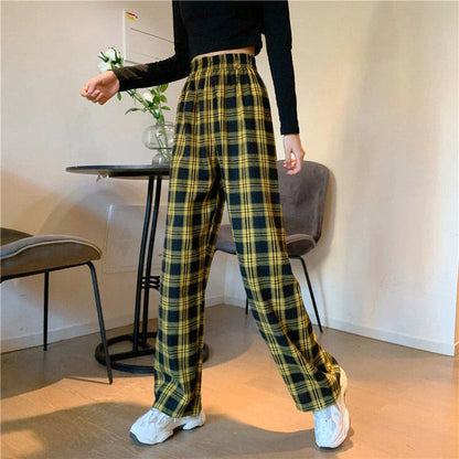 Vintage Casual Plaid Pants