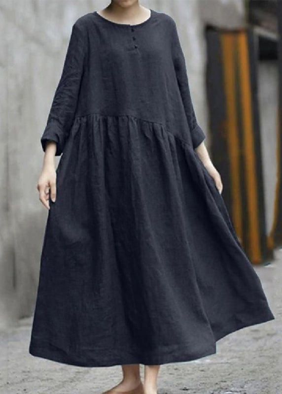 Handmade Robe O-Neck Dresses Patchwork Pockets Fall Red