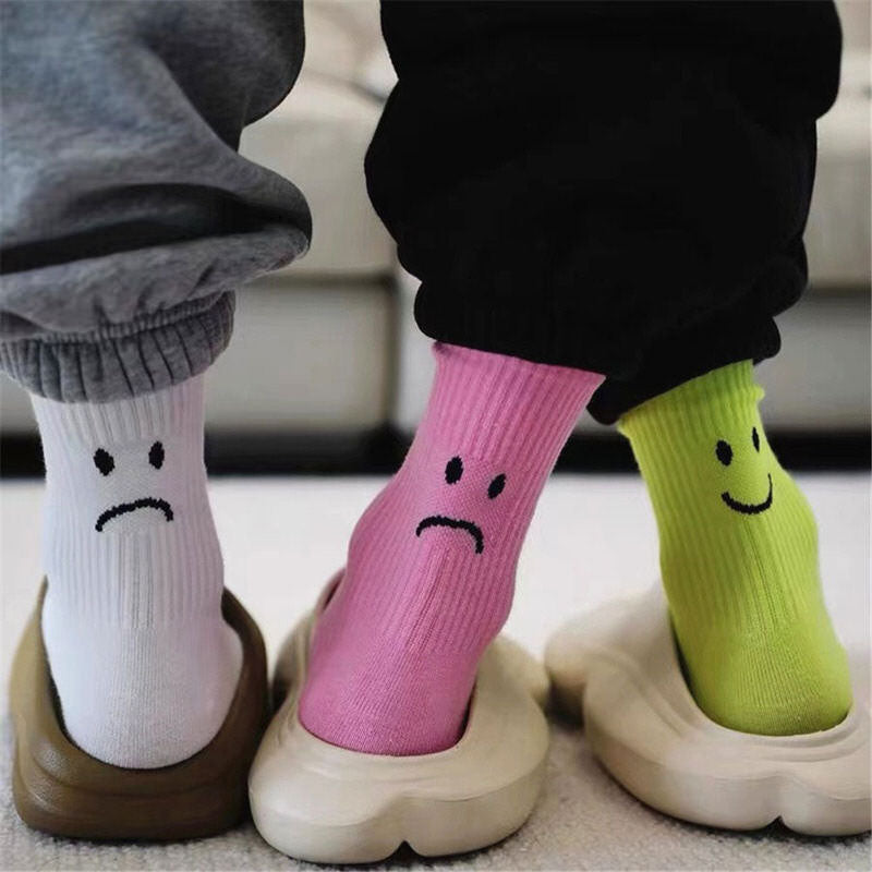 Happy and Sad Face Print Socks