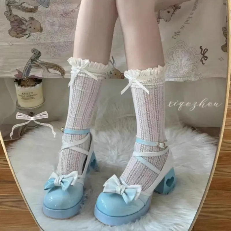 Kawaii Aesthetic Y2K Cute Fairy Heart Bow Lolita Heels spreepickyshop