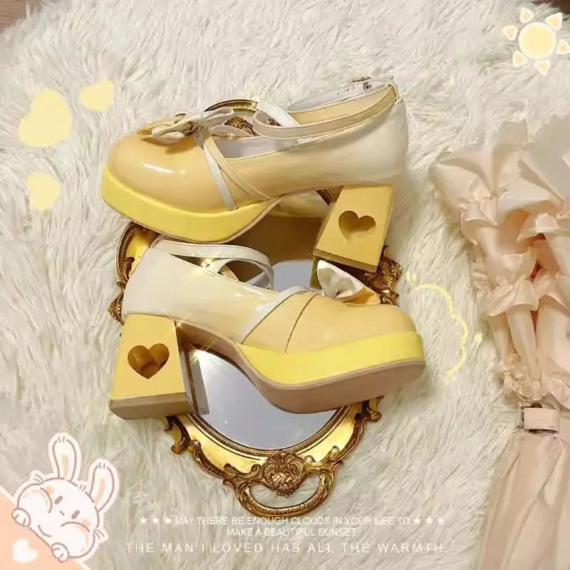 Kawaii Aesthetic Y2K Cute Fairy Heart Bow Lolita Heels spreepickyshop