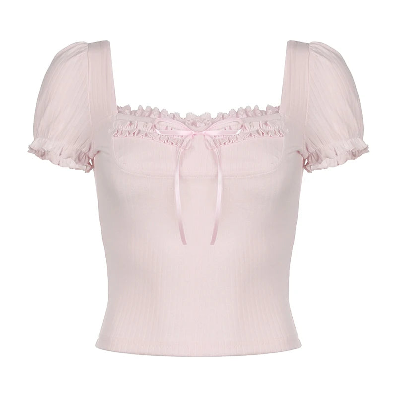 Pink Coquette Lace Bow Top - Kimi