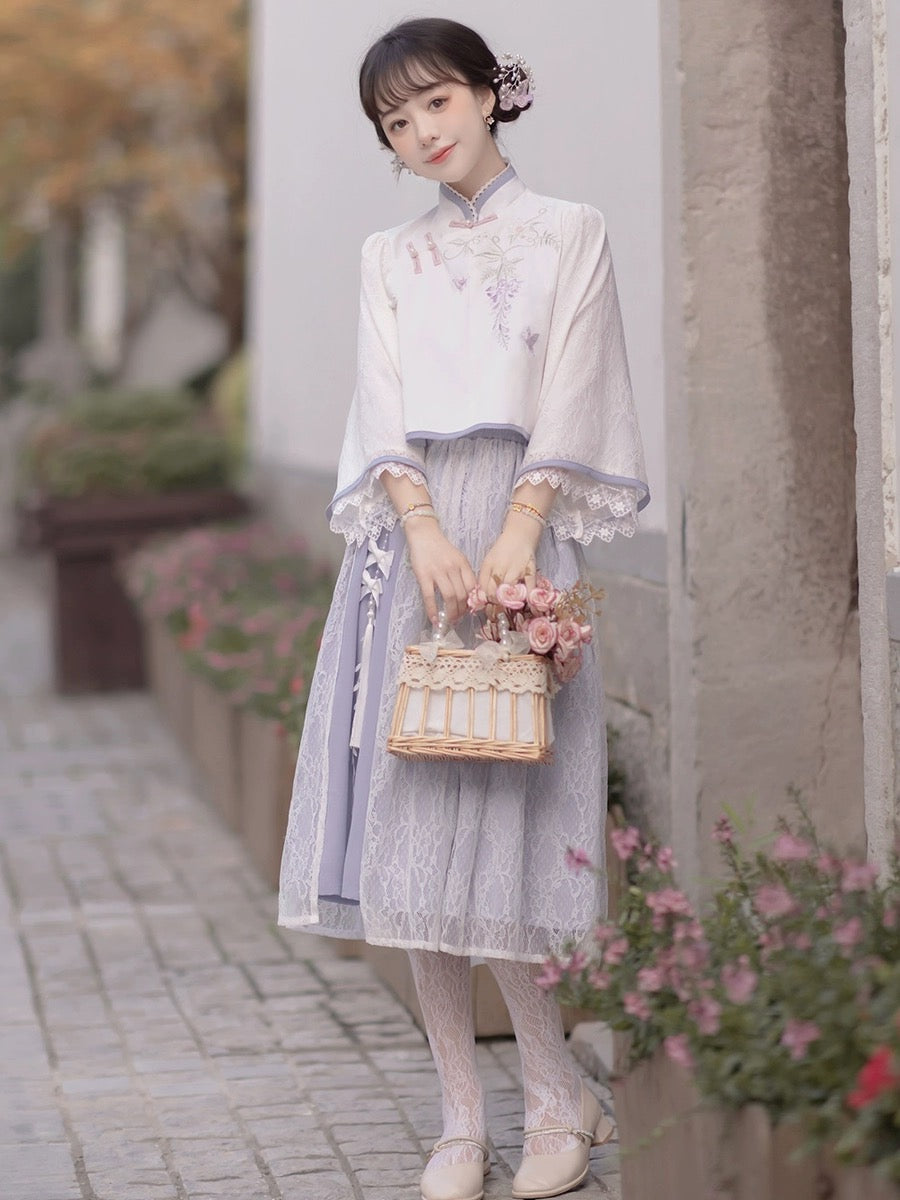 Elegant Purple Floral Cheongsam