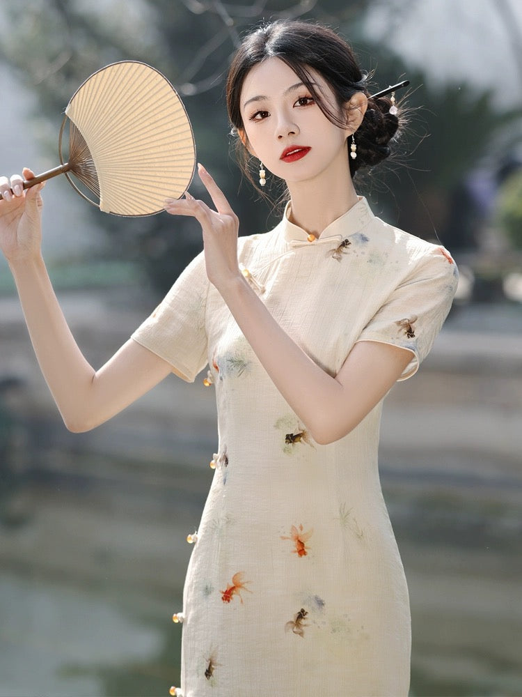 Elegant Fish Printing Cheongsam