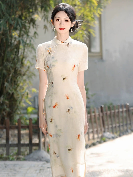 Elegant Fish Printing Cheongsam