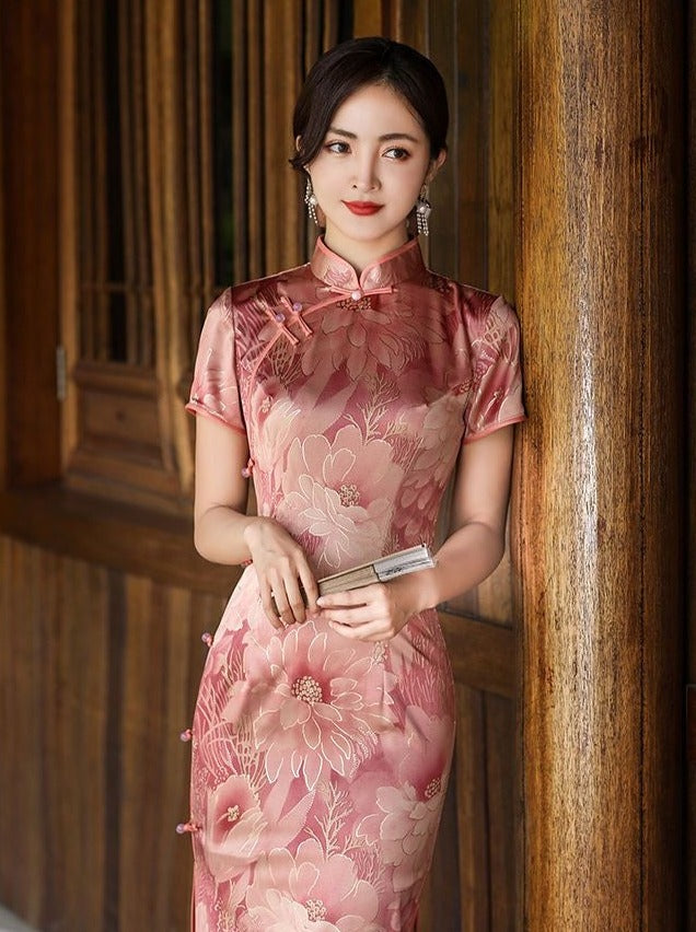 Rose Printed Short Sleeve Cheongsam