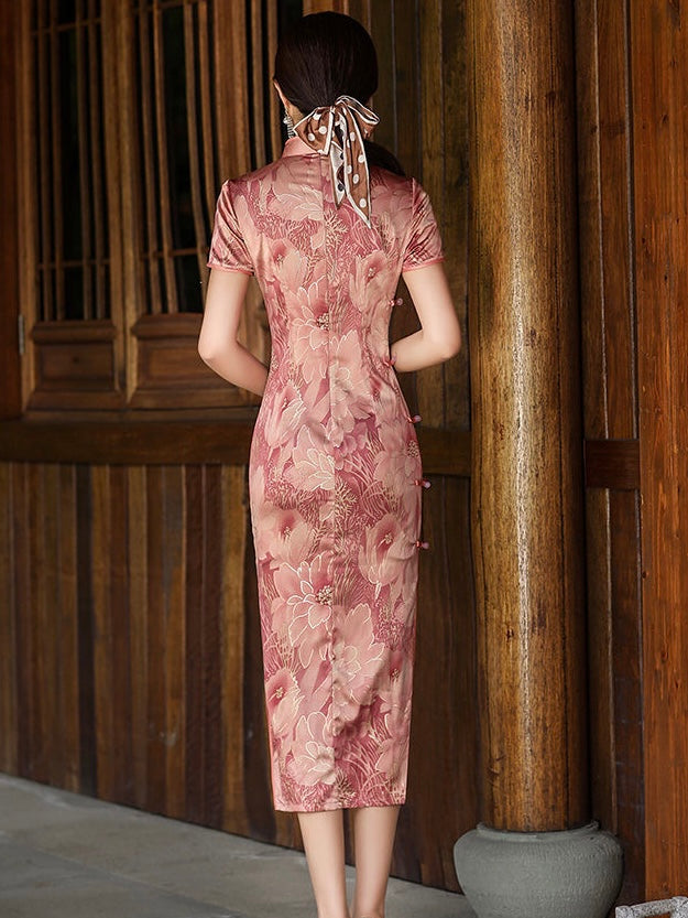 Rose Printed Short Sleeve Cheongsam