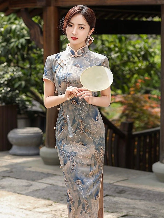 Rose Printed Short Sleeve Cheongsam