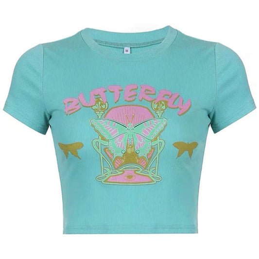 Green Butterfly Crop Top