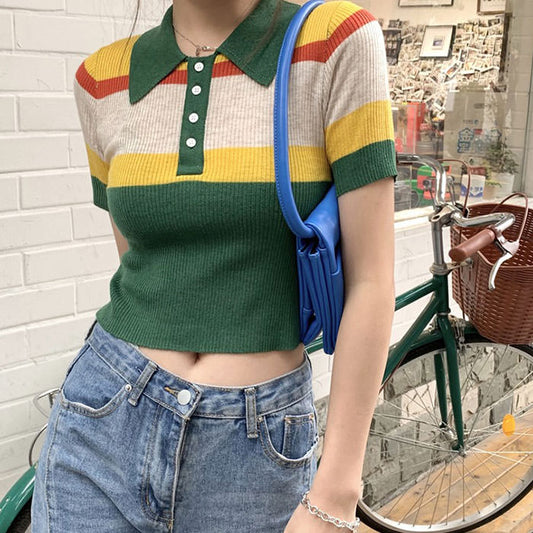 Sweet Striped Ribbed Crop Top