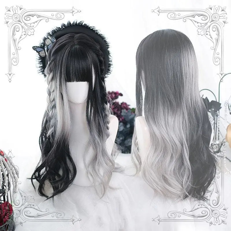 Irregular Black Grey Gradient Long Curly Wig MK16461