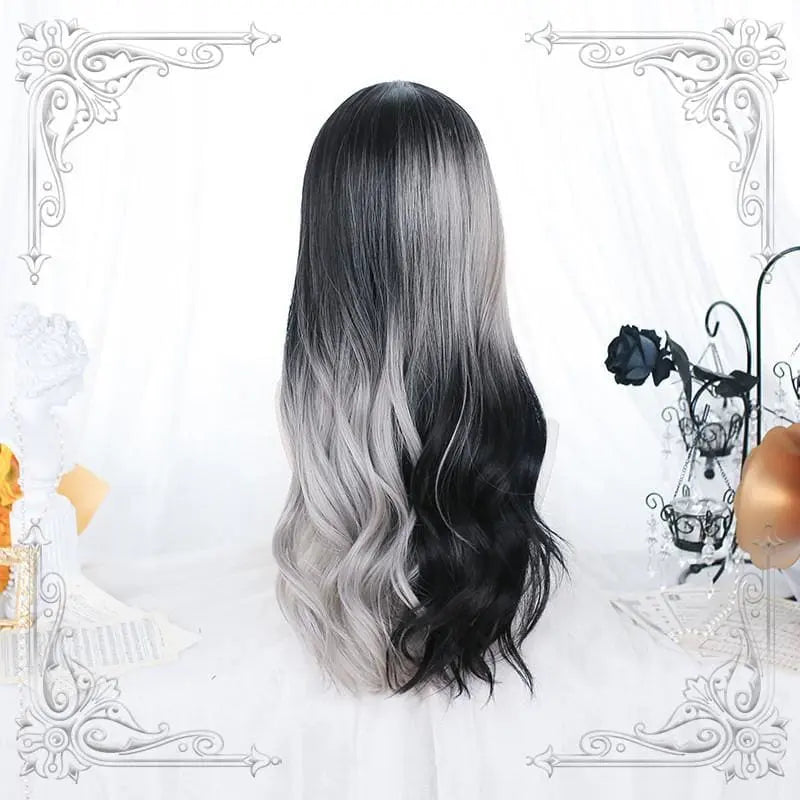 Irregular Black Grey Gradient Long Curly Wig MK16461