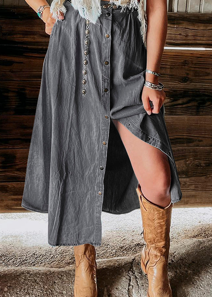 Pockets Waist High Denim Summer Skirt Light Italian Blue