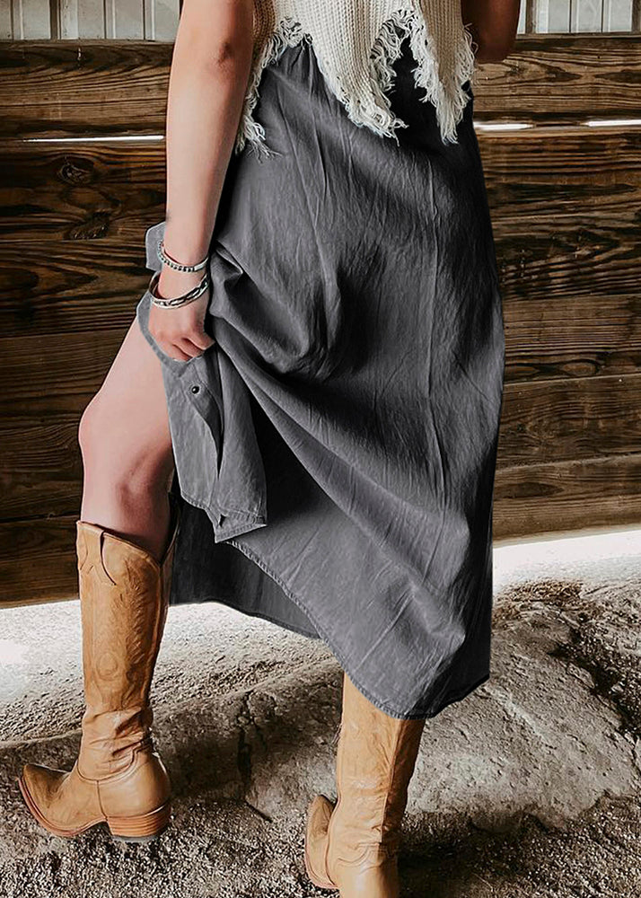 Pockets Waist High Denim Summer Skirt Light Italian Blue