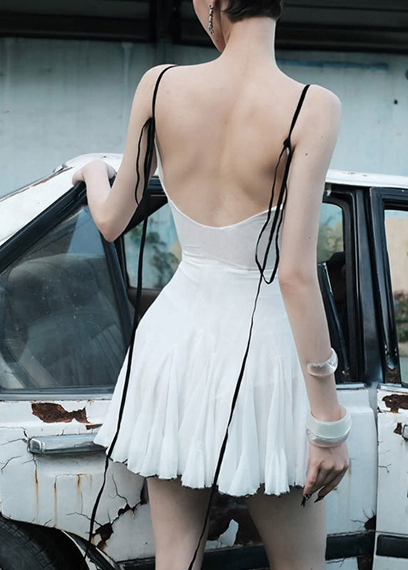 Tulle White Italian Dress Spaghetti Strap Mid Collar Stand