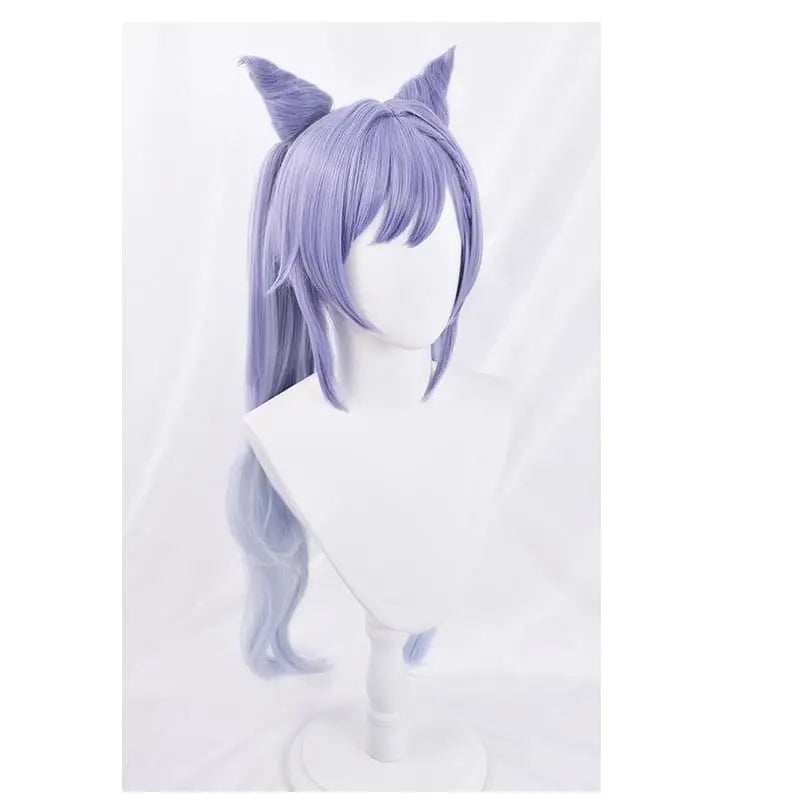 KEQING Gradient Purple Cosplay Long Curly Ponytails Ears Wig MK15298