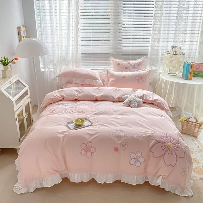 Kawaii Aesthetic Pink Sakura Bedding Set ON785