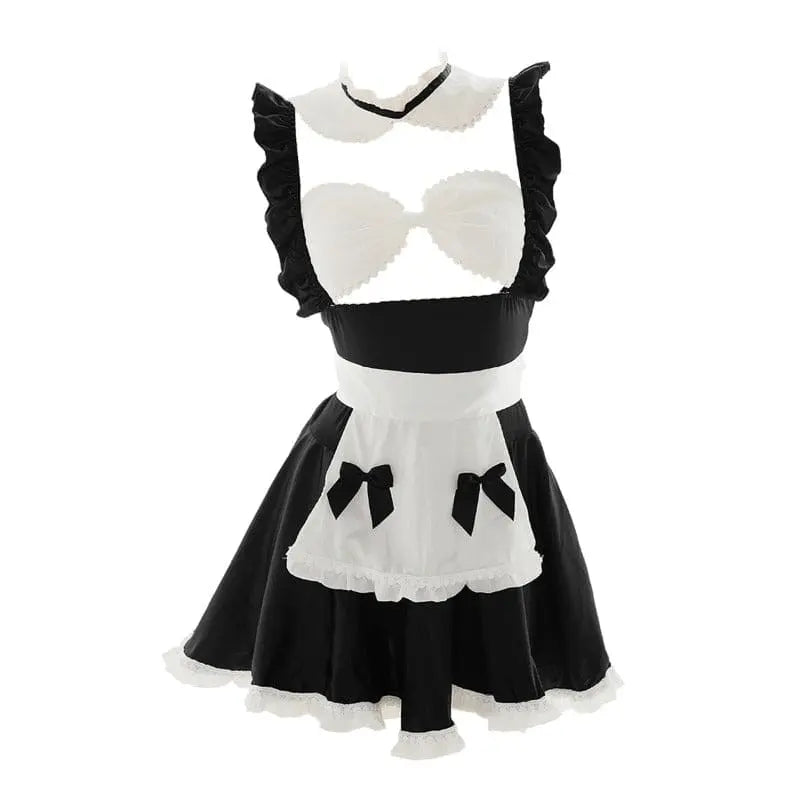 Kfashion jolie robe de femme de chambre noire et blanche ON851