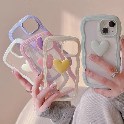 Coque de téléphone en Silicone souple, esthétique coréenne, amour, vague de cœur, pour iPhone 13, 12, 11 Pro, XS Max, X, XR, Simple, mignonne, transparente, ME18 