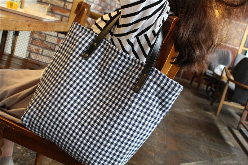 Plaid Canvas Shopper Bag