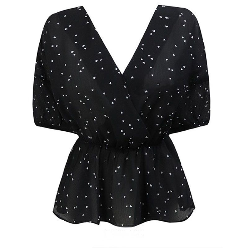 V-Neck Dotted Chiffon Top