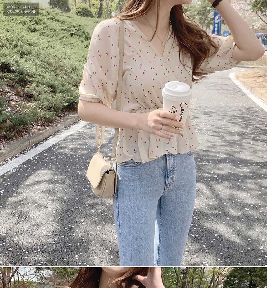 V-Neck Dotted Chiffon Top