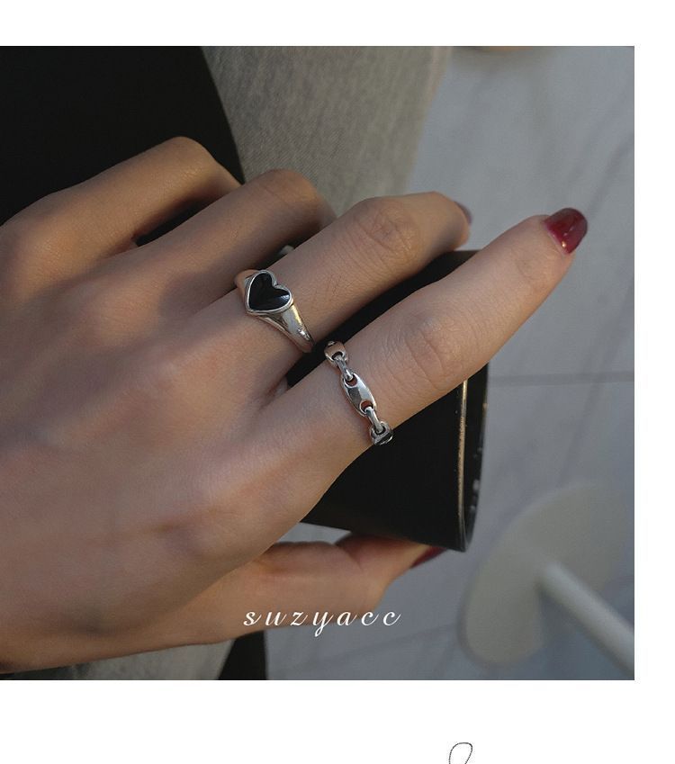 925 Sterling Silver Heart / Chain Open Ring