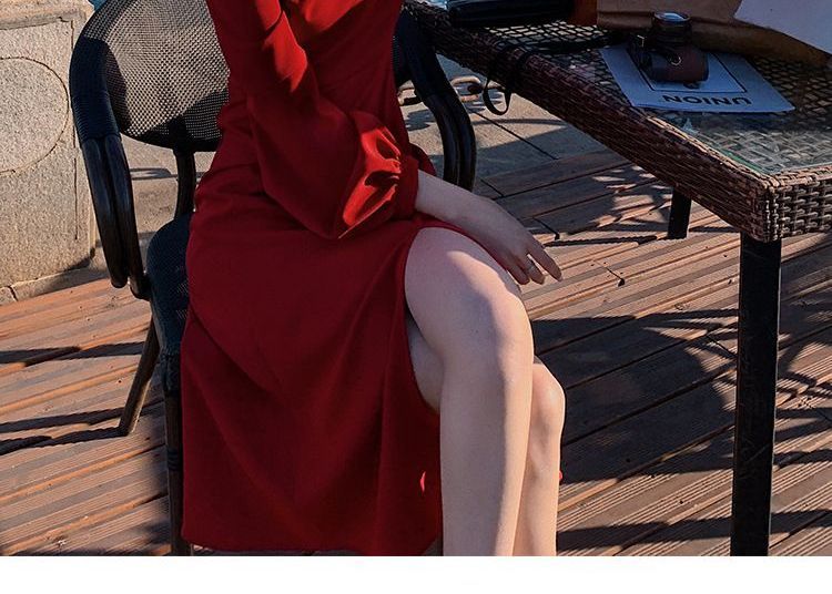 Puff Sleeve Square Neck Slit Sheath Dress